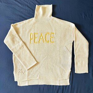 Zadig & Voltaire Almy We Peace Wool Graphic Funnel Neck Sweater Size Small